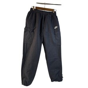 Nike Mens Black Cargo Pants Elastic Waist Tapered Toggle Hem Small 0202